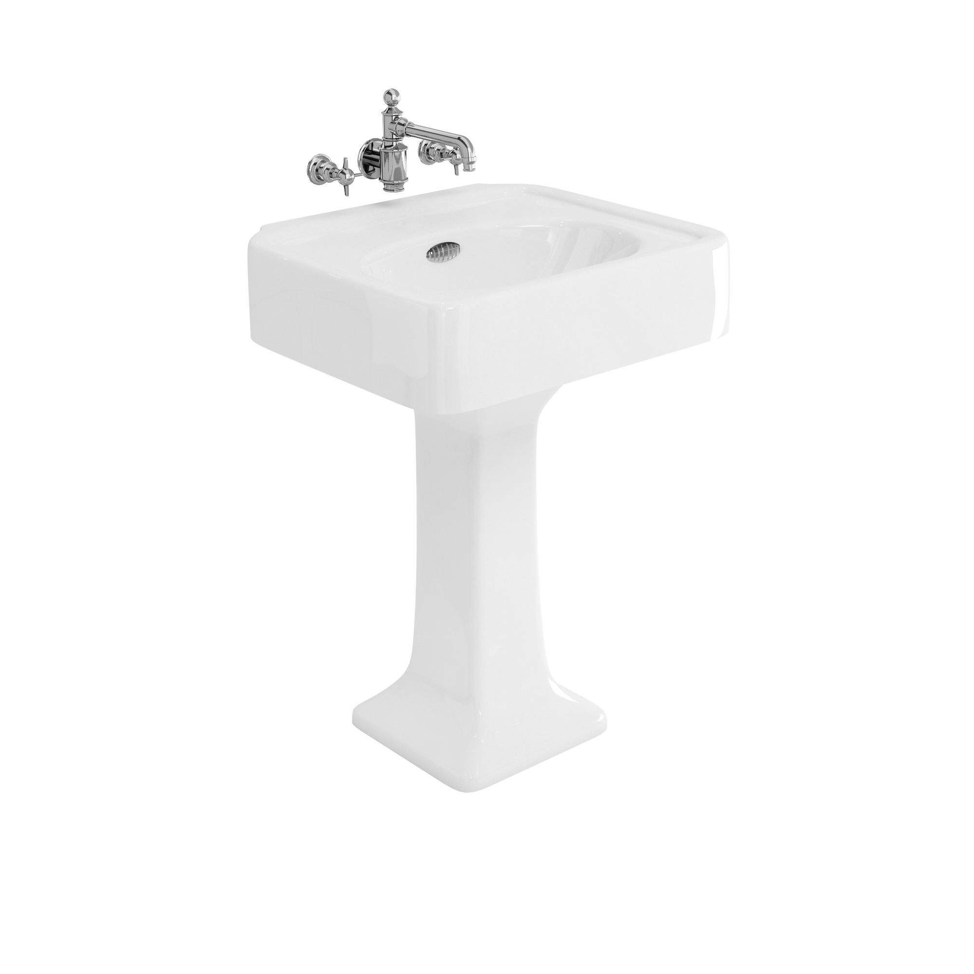 Arcade 600mm basin with chrome overflow & pedestal